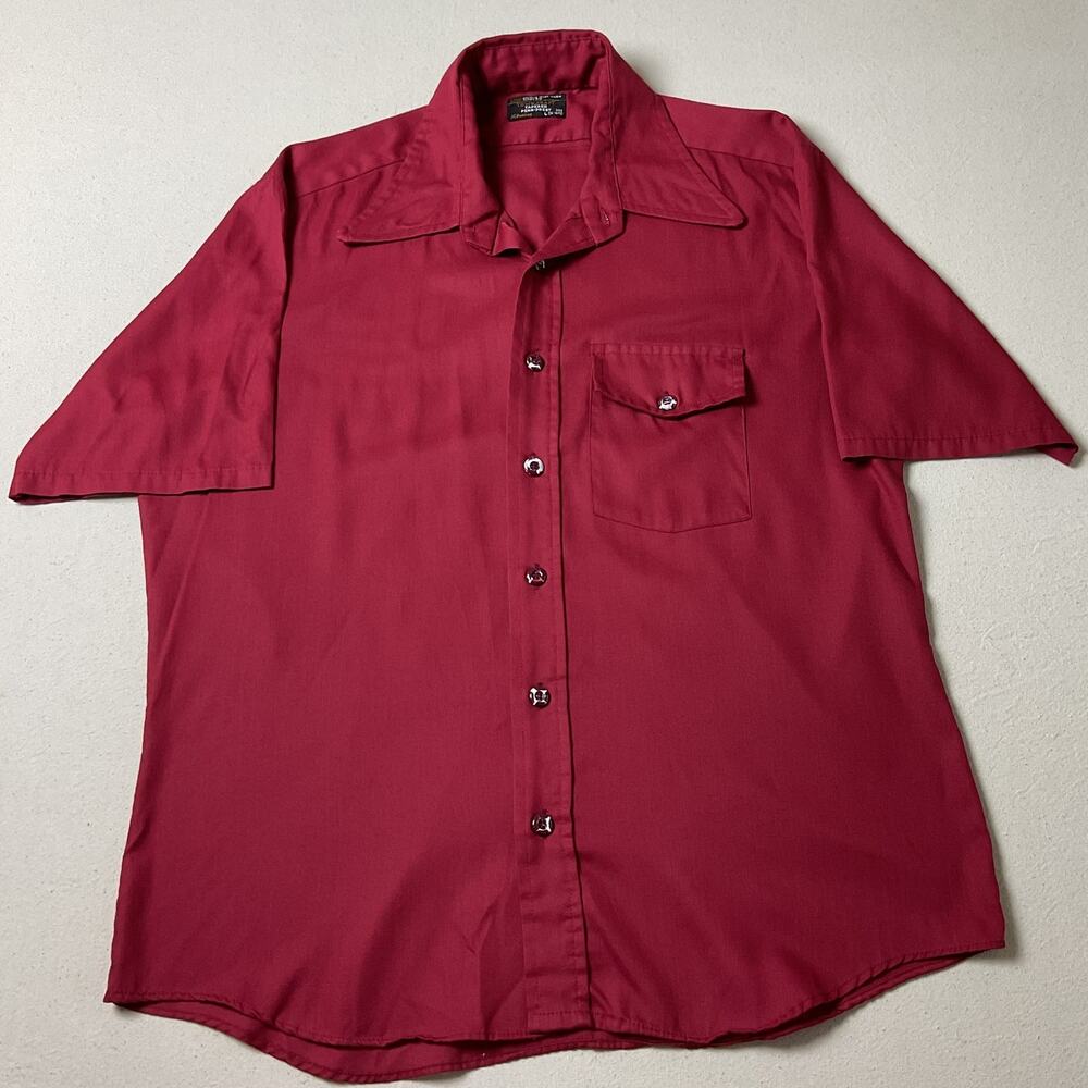 Vintage JCPenney TownCraft Mens L Dress Shirt Short Sleeve Dagger Collared